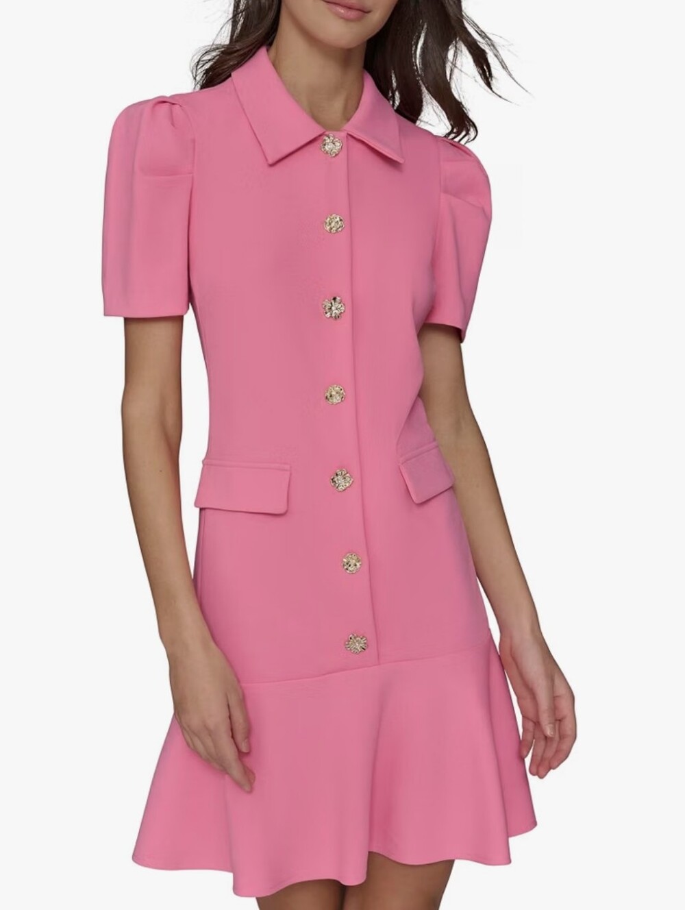 KARL LAGERFELD Womens Collared Short Puffed Sleeve Above the Knee Sheath Dress